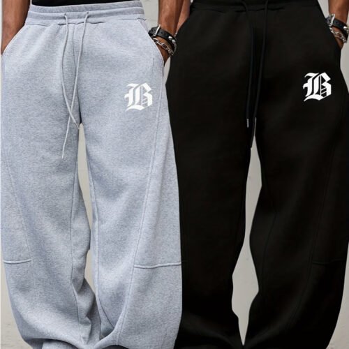 Lot de 2 Pièces Pantalons Décontractés pour Homme Geng Yuanshi OBM – Taille Élastique avec Cordon de Serrage, Collection Automne/Hive