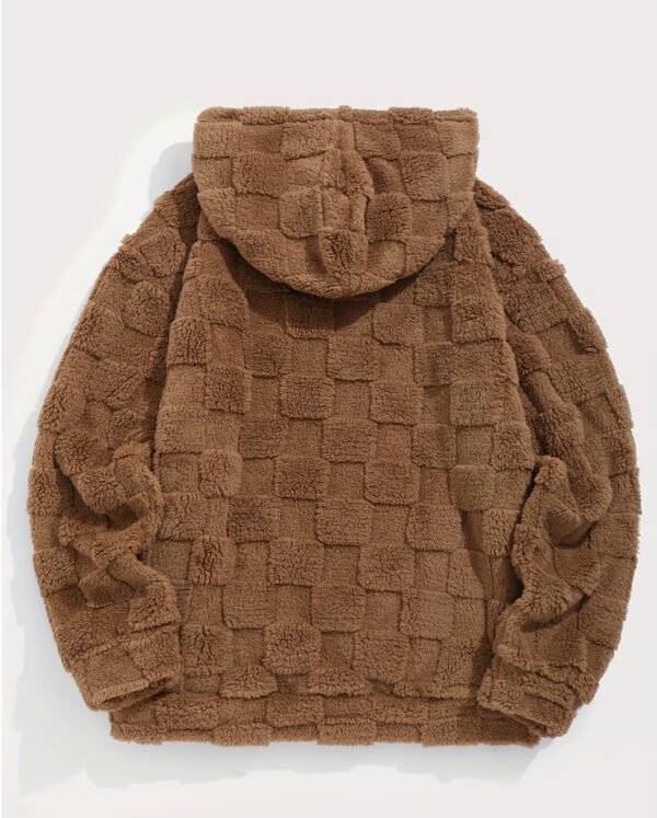 Pull à Capuche Décontracté pour Homme en Tissu Jacquard à Carreaux – Doublure Pelucheuse Automne/Hiver