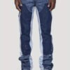 Jean pour Homme – Design Patchwork Contrasté, Motif Flamme et Taille Élastique