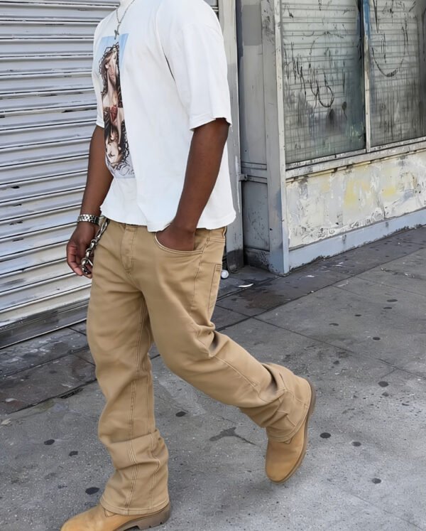 Pantalon Homme Décontracté Ample – Style Vintage Lavé, Coupe Droite Hip-Hop Streetwear