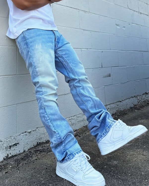 Pantalon Denim pour Homme – Couleur American Blue, Coupe Fine et Bas Large Élastique High Street