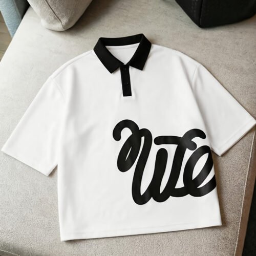Polo Homme à Manches Courtes – Style Minimaliste et Col Imprimé Graphique