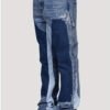 Jean pour Homme – Design Patchwork Contrasté, Motif Flamme et Taille Élastique