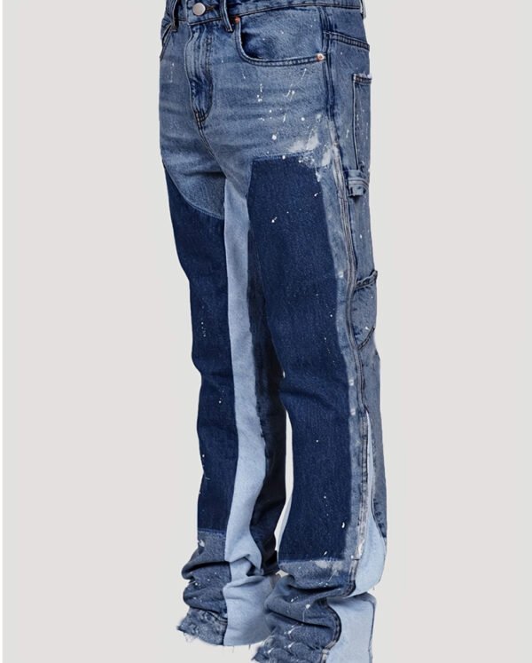 Jean pour Homme – Design Patchwork Contrasté, Motif Flamme et Taille Élastique
