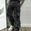 Jean Denim Épais pour Homme – Style High-Street, Design Cargo Multi-Poches et Coupe Ample Droite