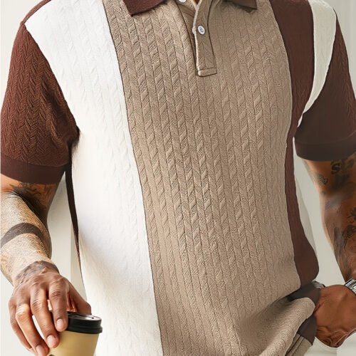 Polo Homme à Manches Courtes – Design Patchwork et Style Urbain Moderne