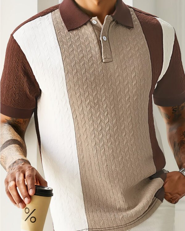 Polo Homme à Manches Courtes – Design Patchwork et Style Urbain Moderne