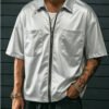 Veste Homme à Manches Courtes – Double Poche Poitrine, Style Street et Fermeture Éclair