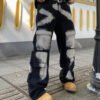 Jean Cargo Décontracté pour Homme – Coupe Loose Fit à Jambe Droite, Lavage Vintage et Motif Tie-Dye