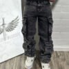 Jean Denim Épais pour Homme – Style High-Street, Design Cargo Multi-Poches et Coupe Ample Droite