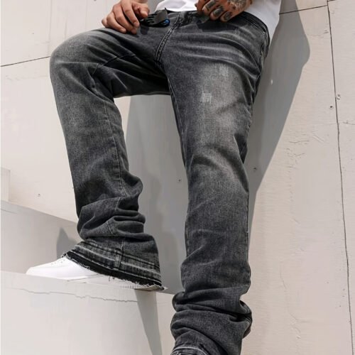 Jean Denim Noir Slim Fit 2026 – Coupe Ajustée Extensible avec Fermetures Éclair aux Chevilles et Finitions Haut de Gamme