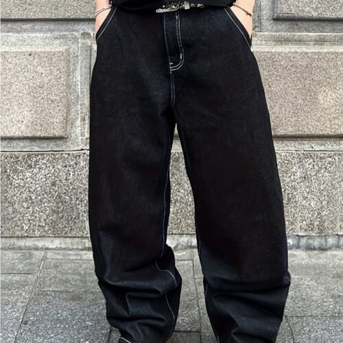 Jean Droit Ample pour Homme – Motif Graffiti Streetwear, Coupe Loose et Tissu Stretch