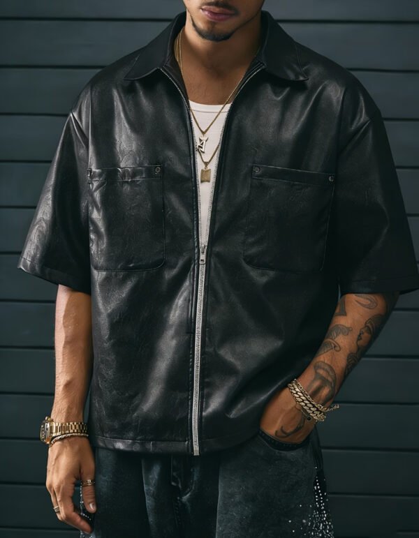 Veste Homme à Manches Courtes – Double Poche Poitrine, Style Street et Fermeture Éclair
