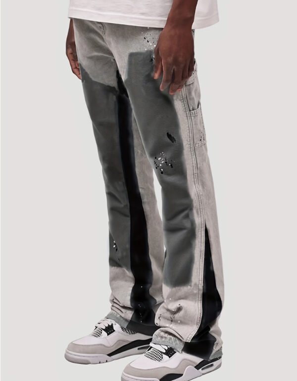Jean pour Homme – Design Patchwork Contrasté, Motif Flamme et Taille Élastique
