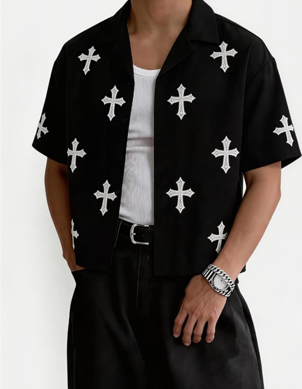 Rectangle 1007 Chemise Courte d'Été Tendance Street – Coupe Décontractée et Motif Croisé Original