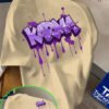 T-Shirt KARMA Violet – Style Graffiti Drip, Coupe Décontractée en Tricot Lâche