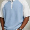 Polo d'Été pour Homme en Tricot Gaufré – Coupe Ample, Col Zippé Demi-Ouvert et Design Patchwork