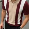 Polo Homme à Manches Courtes – Rayures Verticales et Col à Demi-Fermeture Éclair