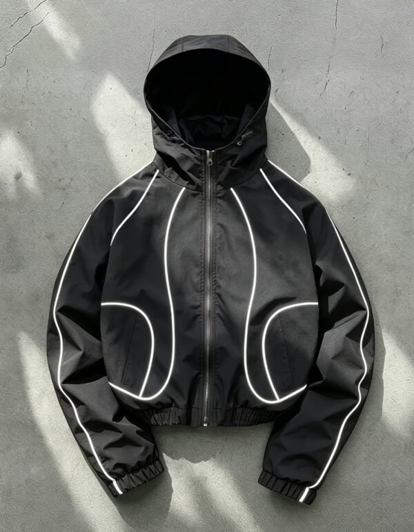 Veste légère à capuche - Manteau de sport à zip avec bordure blanche
