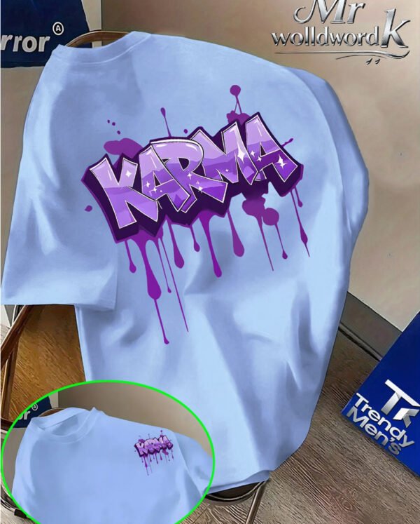T-Shirt KARMA Violet – Style Graffiti Drip, Coupe Décontractée en Tricot Lâche