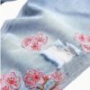Rectangle 1008 Jean Droit pour Homme – Délavé Clair, Coupe Régulière sans Stretch et Broderies Fleurs Artisignales