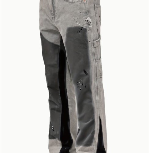 Jean pour Homme – Design Patchwork Contrasté, Motif Flamme et Taille Élastique
