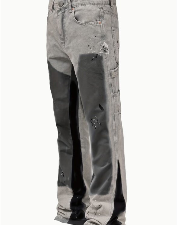 Jean pour Homme – Design Patchwork Contrasté, Motif Flamme et Taille Élastique