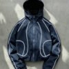 Veste légère à capuche - Manteau de sport à zip avec bordure blanche