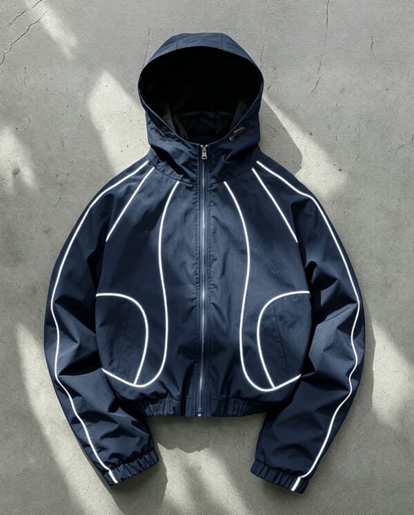 Veste légère à capuche - Manteau de sport à zip avec bordure blanche