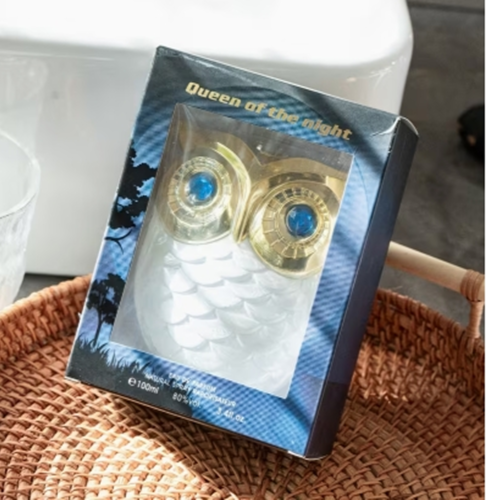 Eau de Parfum « Reine des Nuits » 100ml – Fragrance Envoûtante Longue Tenue avec Flacon Artistique en Forme de Hibou et Boîte Cadeau