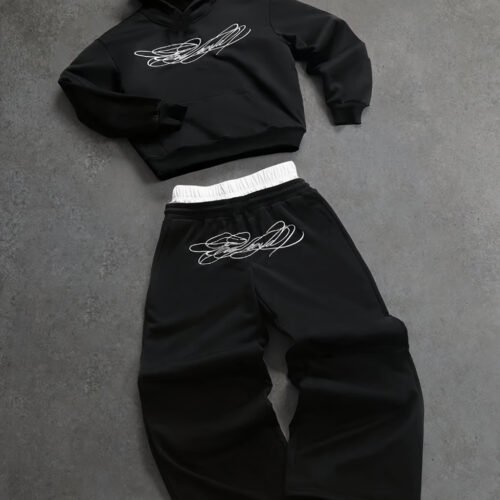 Ensemble Survêtement 2 Pièces Homme – Sweat à Capuche Imprimé et Pantalon à Jambes Larges Streetwear