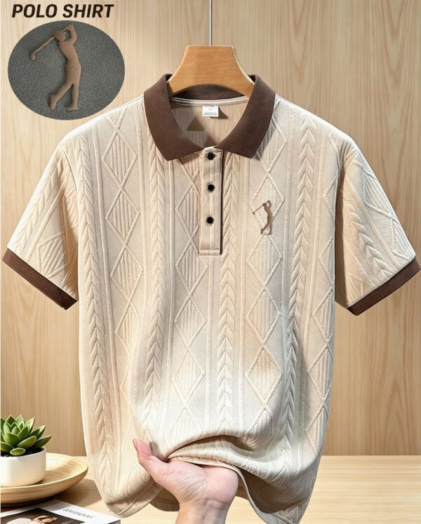 Polo Homme à Manches Courtes – Col de Haut Golf et Impression 3D Effet Givré