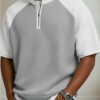 Polo d'Été pour Homme en Tricot Gaufré – Coupe Ample, Col Zippé Demi-Ouvert et Design Patchwork