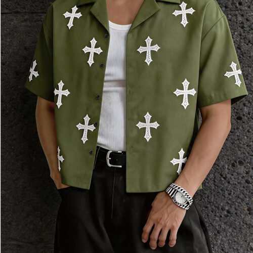 Chemise Courte d'Été Tendance Street – Coupe Décontractée et Motif Croisé Original