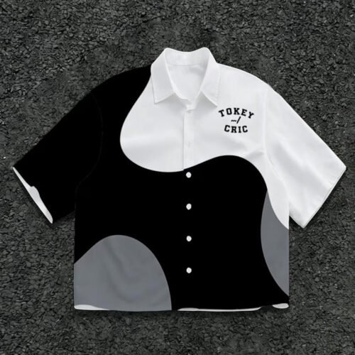 Chemise Boutonnée d'Extérieur pour Homme – Design Géométrique Minimaliste et Couleurs Assorties