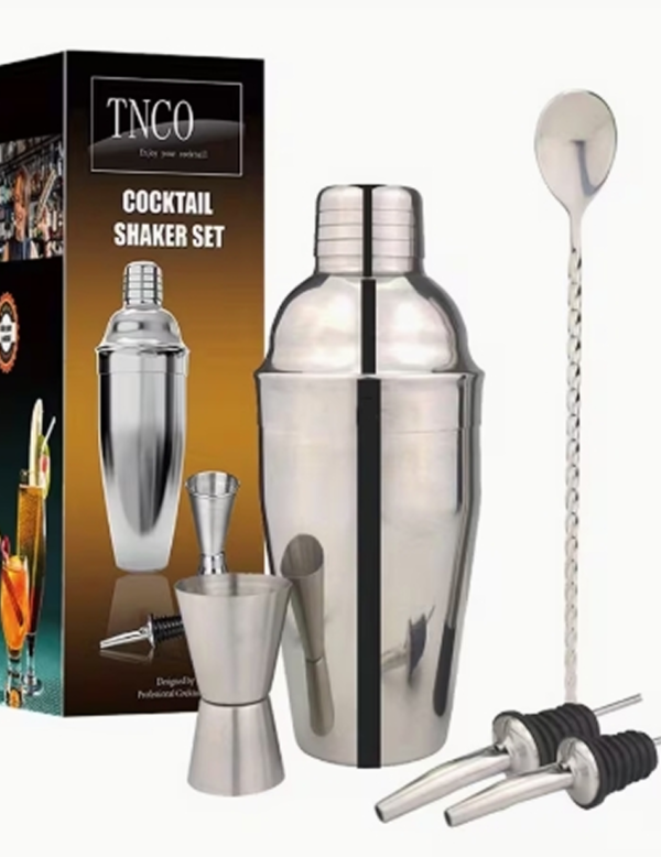 Ensemble de Mixologie et Shaker à Cocktails 5 Pièces – Kit de Barman Complet en Acier Inoxydable pour la Maison, Fêtes et Crémaillères