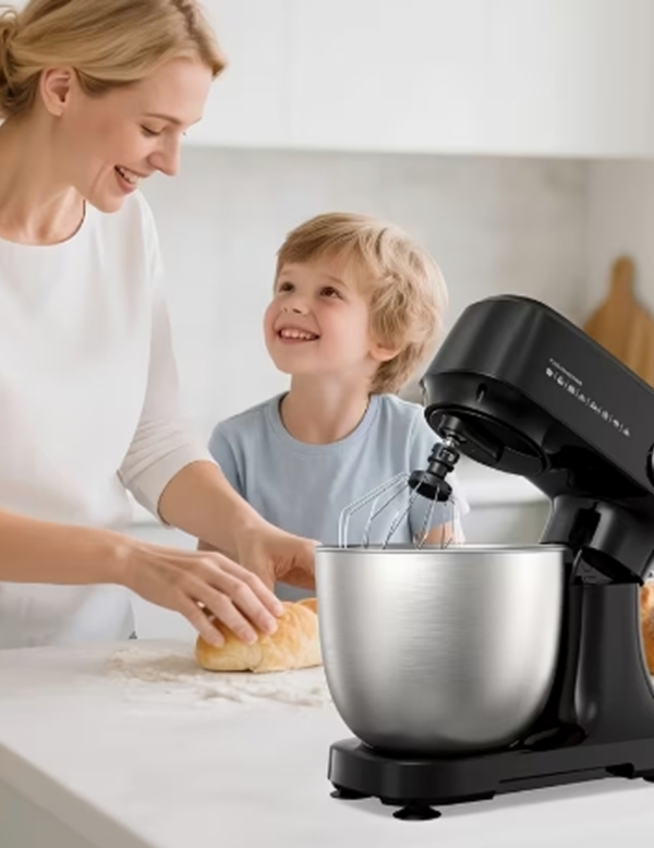 Robot Pétrisseur Électrique et Pâtissier 4,8 Litres – Batteur de Cuisine Léger et Compact, 12 Vitesses Réglables avec Fouet, Crochet et Batteur Plat