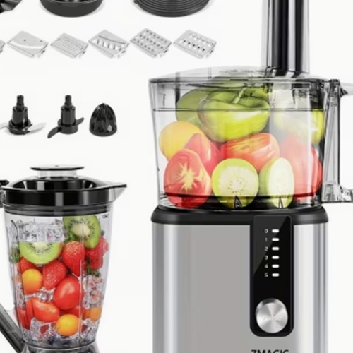 Robot Culinaire Multifonction 11-en-1 en Acier Inoxydable – Robot Pâtissier 750W, Bol Multi-Préparations 1.8L et 1.2L, 5 Vitesses avec Hachoir, Pétrisseur, Fouet et Extracteur de Jus