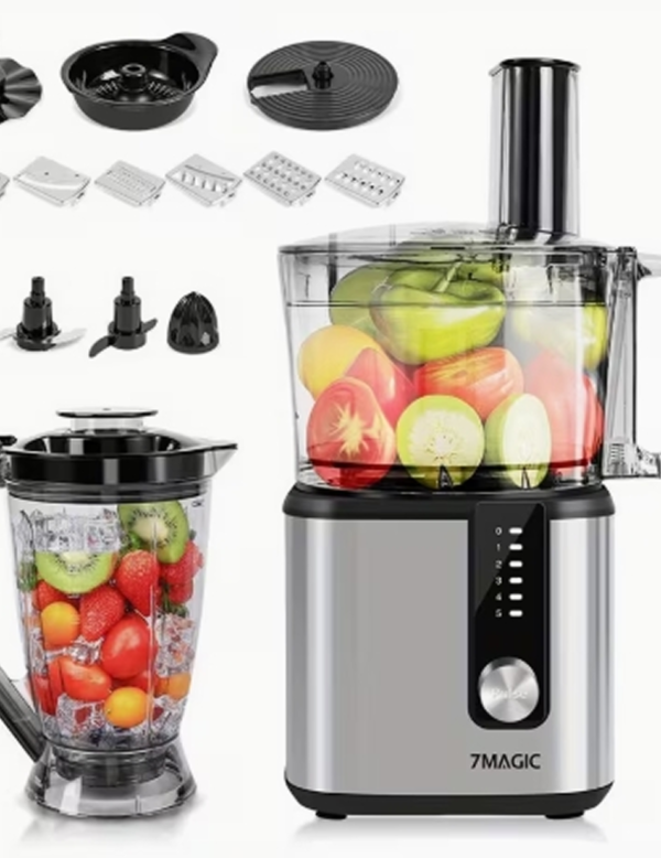 Robot Culinaire Multifonction 11-en-1 en Acier Inoxydable – Robot Pâtissier 750W, Bol Multi-Préparations 1.8L et 1.2L, 5 Vitesses avec Hachoir, Pétrisseur, Fouet et Extracteur de Jus