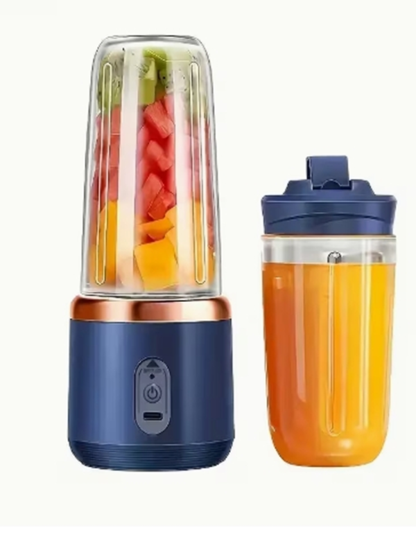 Mini Extracteur de Jus et Mixeur Portable 2-en-1 – Blender Sans Fil à 6 Lames Amélioré, Rechargeable par USB avec 2 Tasses et Couvercle Sport