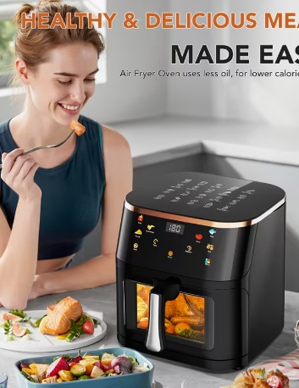Friteuse à Air Sans Huile XXL 10,5L avec Fenêtre Visible – Air Fryer Électrique 1800W, 7 Programmes Prédéfinis, Technologie de Cuisson Rapide et Économe en Énergie