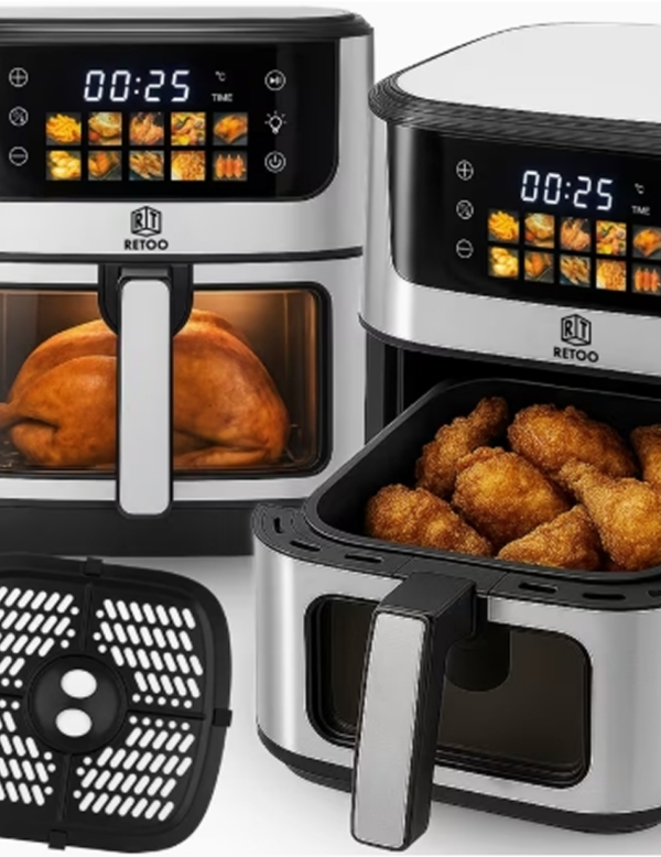 Grande Friteuse à Air Sans Graisse RETOO 6,5L – Air Fryer Électrique 1800W avec Fenêtre Visible, Écran Tactile et 10 Programmes
