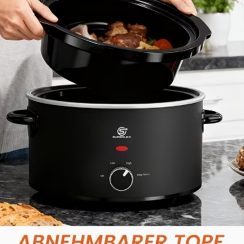 Mijoteuse Électrique Ovale SUPERLEX 3,5L – Cuisinière Lente Multifonctionnelle Basse Température, Fonctions de Cuisson et Maintien au Chaud Automatique, Fini Noir Mat