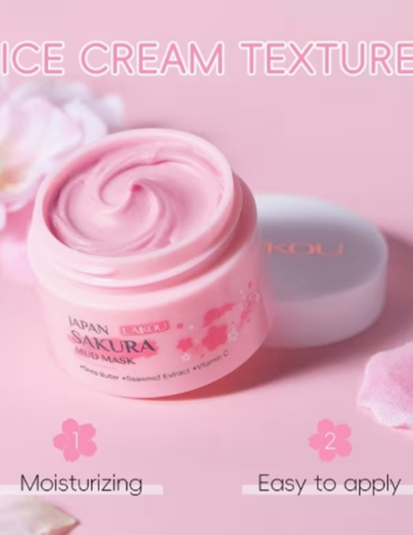 LAIKOU Masque de Boue Sakura 0.88Oz – Masque à l'Argile Hydratant, Nettoyant Pores Hypoallergénique et Booster d'Éclat