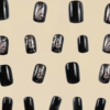Faux Ongles Réutilisables Carrés de Longueur Moyenne – Kit de 24 Pièces à Motif Rayures Noires