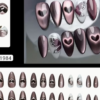 Rectangle 876 (57) Faux Ongles Press-On Nails 3D Premium – Kit de 24 Pièces Amovibles, Effet Œil de Chat, Motifs Papillon, Cœur Creux & Accents Style Western
