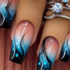 Faux Ongles Longs Forme Coffre Brillants Bleus et Roses – Kit de 24 Pièces Réutilisables, Style Français Moderne avec Ondulations et Motif Algue Marin