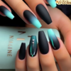 Faux Ongles Press-On Forme Ballet Dégradé Bleu-Noir Mat – Kit de 24 Pièces Style Automne-Hiver Décontracté