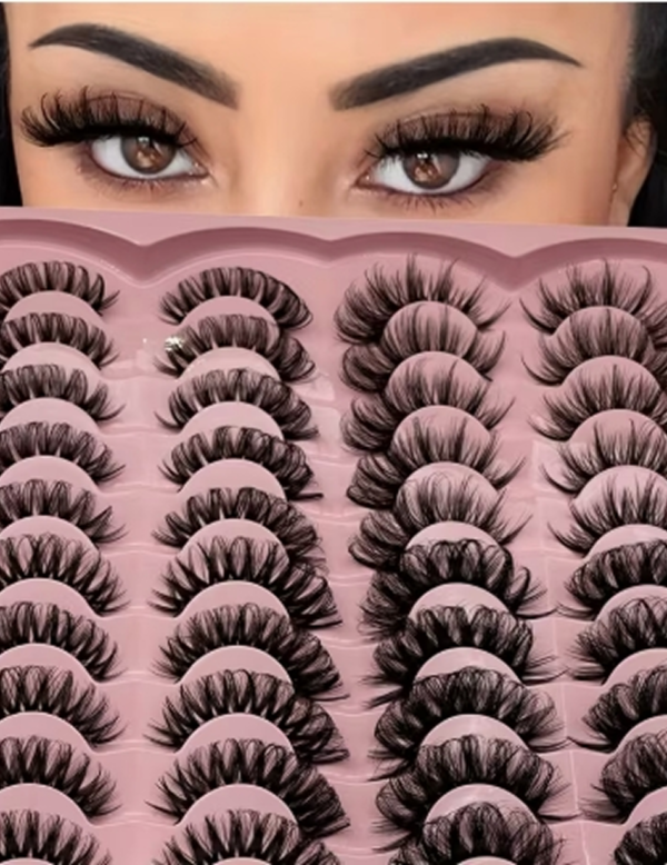 Multipack de 20 Paires de Faux Cils 5D Effet Œil de Chat – Assortiment de 4 Styles (Épais et Fins) pour un Regard Étiré et Dramatique