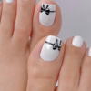 Faux Ongles d'Orteils Press-On Carrés Courts Noir et Blanc – Kit de 24 Pièces Style "Doux & Cool" avec Nœud Blanc et Finition Brillante